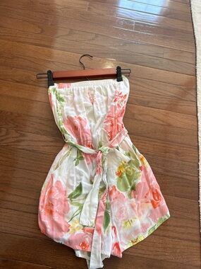 Plum Pretty Sugar White Romper with Pink & Green Floral Print
